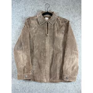 Chicos Jacket Womens Brown Suede Leather Lining Full Zip Coat Workwear Size 2